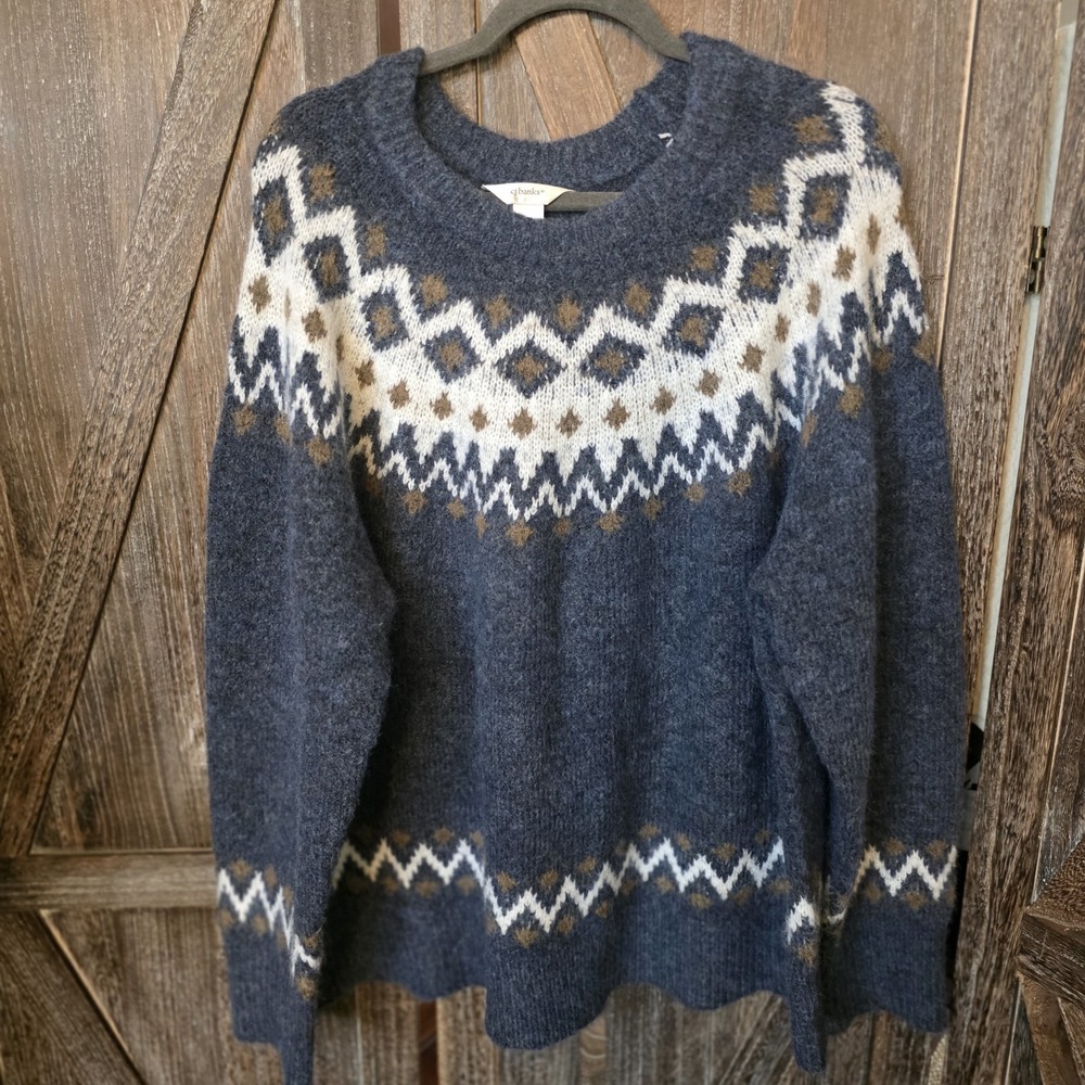 CJ Banks Sweater Women's Size 2X Blue Brown White Fair Isle Oversized Soft - Picture 1 of 7